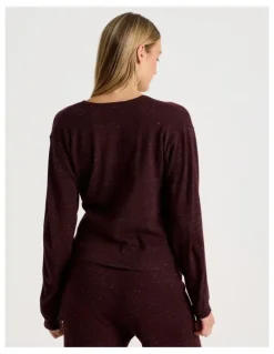 Chloe & Lola Cosy Scallop Edge Knit Wrap Top in Burnt Fudge Marle