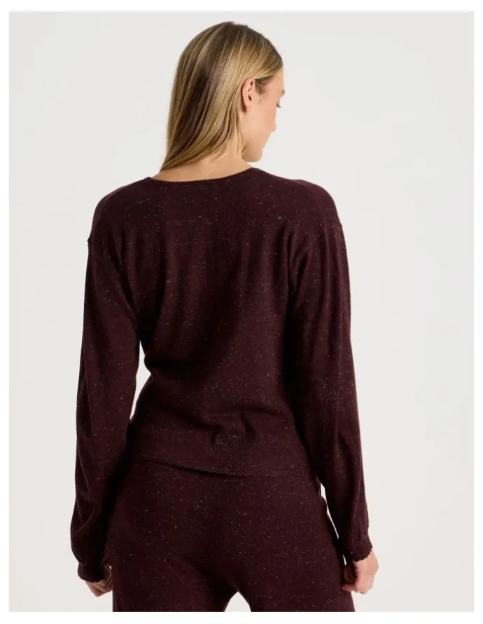 Chloe & Lola Cosy Scallop Edge Knit Wrap Top in Burnt Fudge Marle