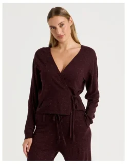 Chloe & Lola Cosy Scallop Edge Knit Wrap Top in Burnt Fudge Marle