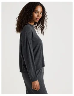Chloe & Lola Cosy Scallop Edge Knit Long Sleeve Top in Charcoal Marle