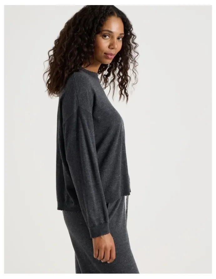 Chloe & Lola Cosy Scallop Edge Knit Long Sleeve Top in Charcoal Marle
