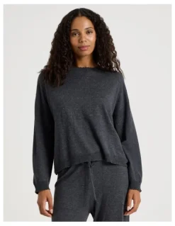Chloe & Lola Cosy Scallop Edge Knit Long Sleeve Top in Charcoal Marle