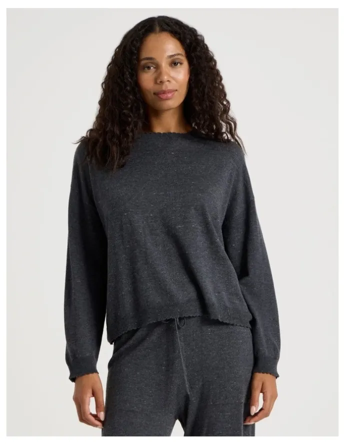 Chloe & Lola Cosy Scallop Edge Knit Long Sleeve Top in Charcoal Marle