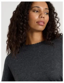 Chloe & Lola Cosy Scallop Edge Knit Long Sleeve Top in Charcoal Marle