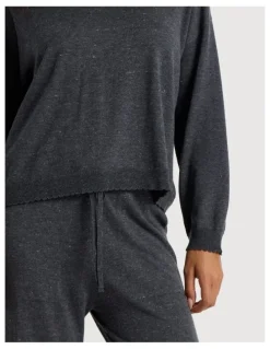 Chloe & Lola Cosy Scallop Edge Knit Long Sleeve Top in Charcoal Marle