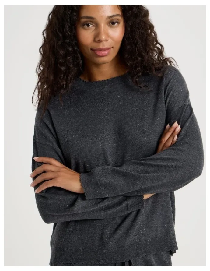 Chloe & Lola Cosy Scallop Edge Knit Long Sleeve Top in Charcoal Marle