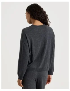 Chloe & Lola Cosy Scallop Edge Knit Long Sleeve Top in Charcoal Marle