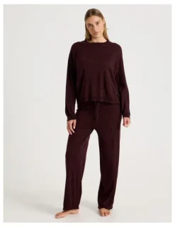 Chloe & Lola Cosy Scallop Edge Knit Wide Leg Pant in Burnt Fudge Marle