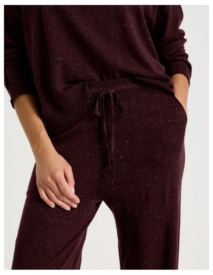 Chloe & Lola Cosy Scallop Edge Knit Wide Leg Pant in Burnt Fudge Marle