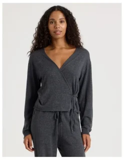 Chloe & Lola Cosy Scallop Edge Knit Wrap Top in Charcoal Marle
