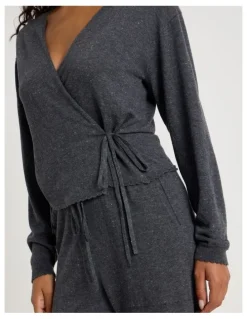 Chloe & Lola Cosy Scallop Edge Knit Wrap Top in Charcoal Marle