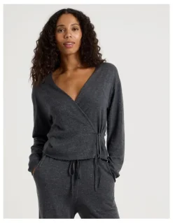 Chloe & Lola Cosy Scallop Edge Knit Wrap Top in Charcoal Marle