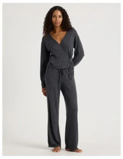 Chloe & Lola Cosy Scallop Edge Knit Wrap Top in Charcoal Marle