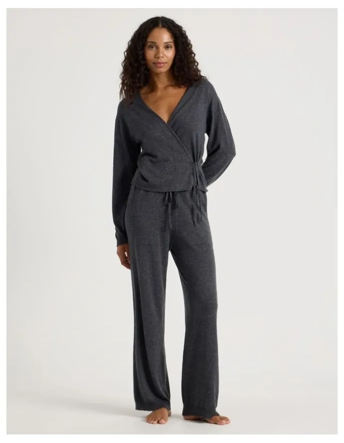 Chloe & Lola Cosy Scallop Edge Knit Wrap Top in Charcoal Marle