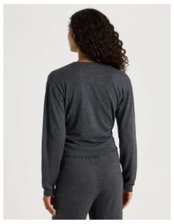 Chloe & Lola Cosy Scallop Edge Knit Wrap Top in Charcoal Marle