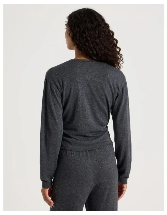 Chloe & Lola Cosy Scallop Edge Knit Wrap Top in Charcoal Marle