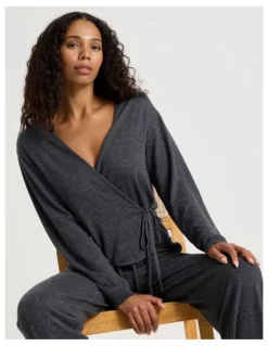 Chloe & Lola Cosy Scallop Edge Knit Wrap Top in Charcoal Marle
