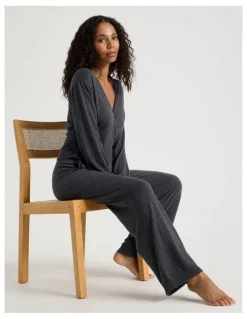 Chloe & Lola Cosy Scallop Edge Knit Wrap Top in Charcoal Marle