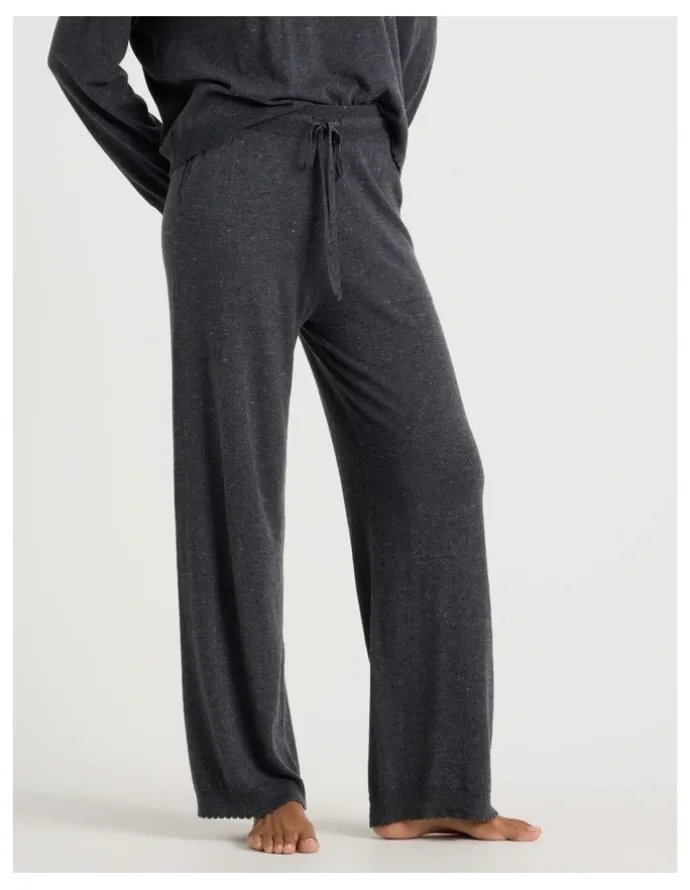 Chloe & Lola Cosy Scallop Edge Knit Wide Leg Pant in Charcoal Marle