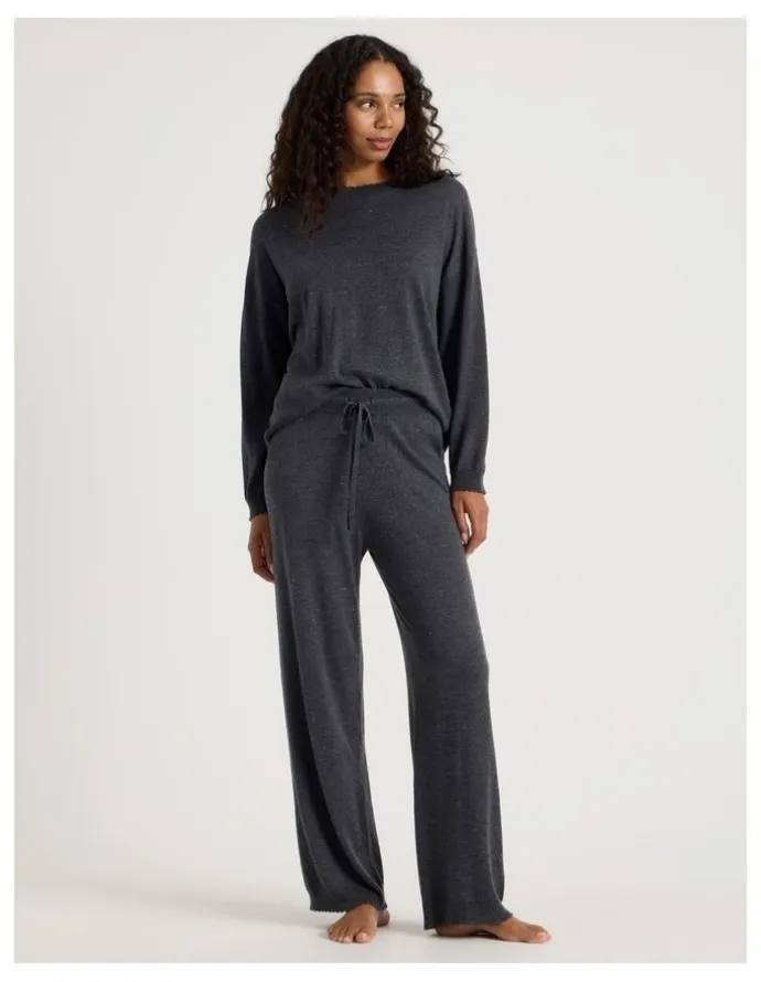 Chloe & Lola Cosy Scallop Edge Knit Wide Leg Pant in Charcoal Marle
