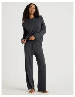 Chloe & Lola Cosy Scallop Edge Knit Wide Leg Pant in Charcoal Marle
