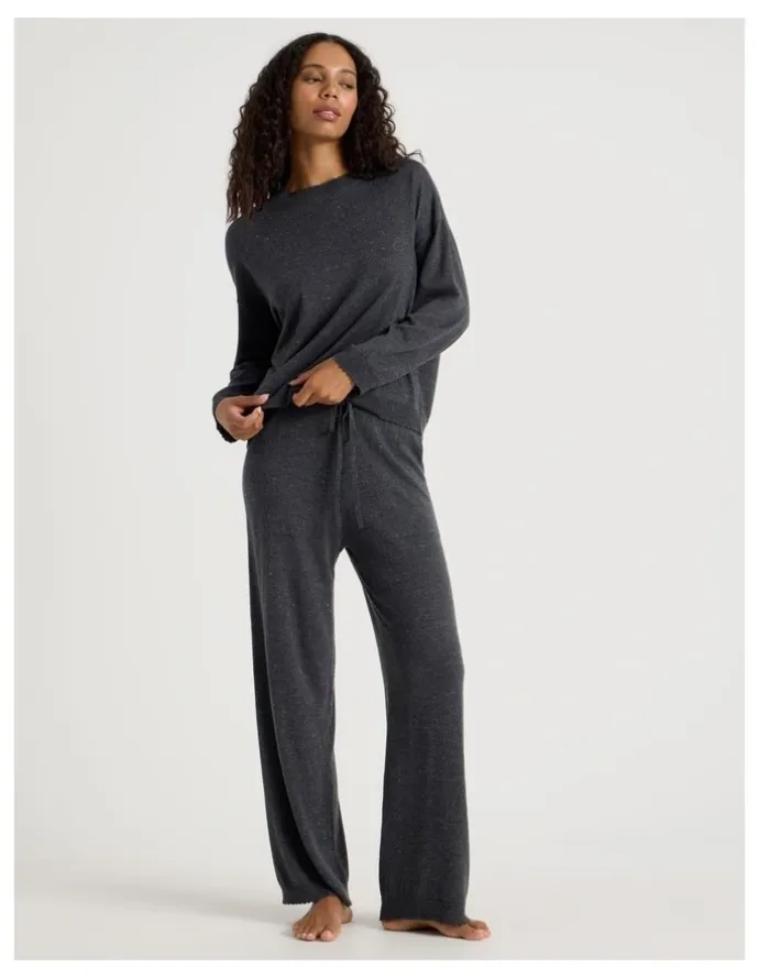 Chloe & Lola Cosy Scallop Edge Knit Wide Leg Pant in Charcoal Marle