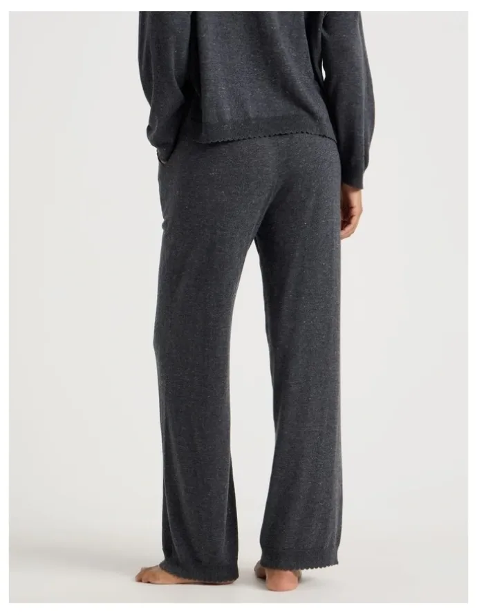 Chloe & Lola Cosy Scallop Edge Knit Wide Leg Pant in Charcoal Marle