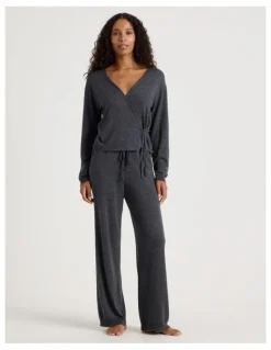 Chloe & Lola Cosy Scallop Edge Knit Wide Leg Pant in Charcoal Marle