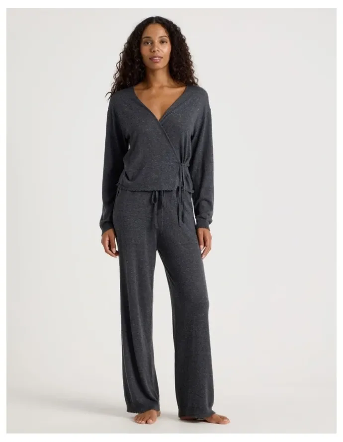 Chloe & Lola Cosy Scallop Edge Knit Wide Leg Pant in Charcoal Marle