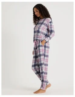 Chloe & Lola Cosy Supersoft Cuffed Pant in White Cabin Check Print