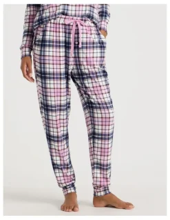 Chloe & Lola Cosy Supersoft Cuffed Pant in White Cabin Check Print
