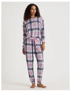 Chloe & Lola Cosy Supersoft Cuffed Pant in White Cabin Check Print