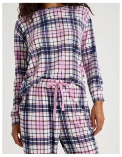Chloe & Lola Cosy Supersoft Cuffed Pant in White Cabin Check Print