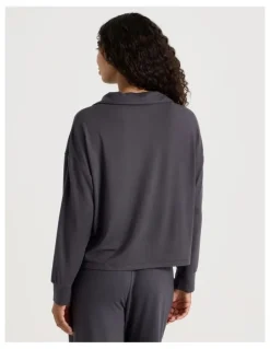Chloe & Lola Cosy Supersoft Open V Neck Sleep Top in Charcoal