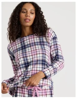 Chloe & Lola Cosy Supersoft Long Sleeve Top in White Cabin Check Print