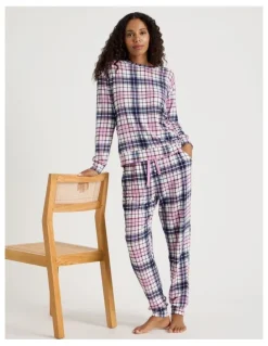 Chloe & Lola Cosy Supersoft Long Sleeve Top in White Cabin Check Print