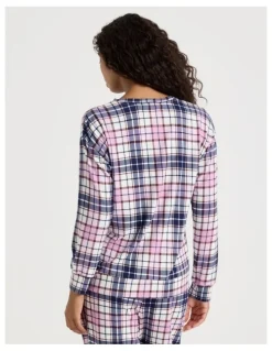Chloe & Lola Cosy Supersoft Long Sleeve Top in White Cabin Check Print