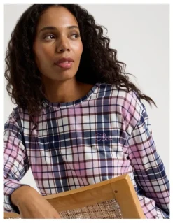 Chloe & Lola Cosy Supersoft Long Sleeve Top in White Cabin Check Print