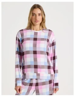 Chloe & Lola Cosy Supersoft Long Sleeve Top in Pink Check Print