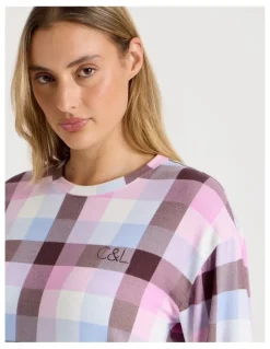 Chloe & Lola Cosy Supersoft Long Sleeve Top in Pink Check Print