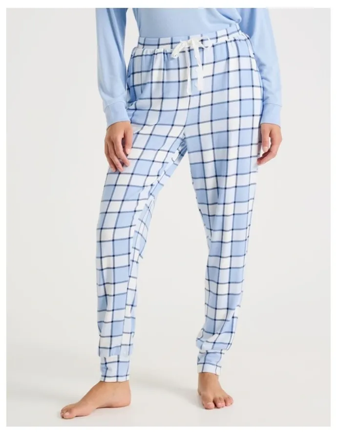 Chloe & Lola Cosy Supersoft Cuffed Pant in Soft Blue Check