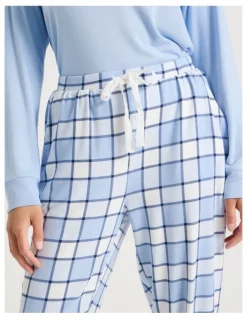 Chloe & Lola Cosy Supersoft Cuffed Pant in Soft Blue Check