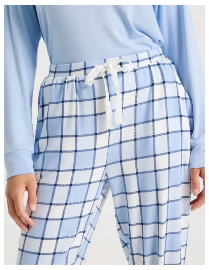 Chloe & Lola Cosy Supersoft Cuffed Pant in Soft Blue Check