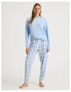 Chloe & Lola Cosy Supersoft Cuffed Pant in Soft Blue Check
