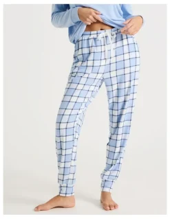 Chloe & Lola Cosy Supersoft Cuffed Pant in Soft Blue Check