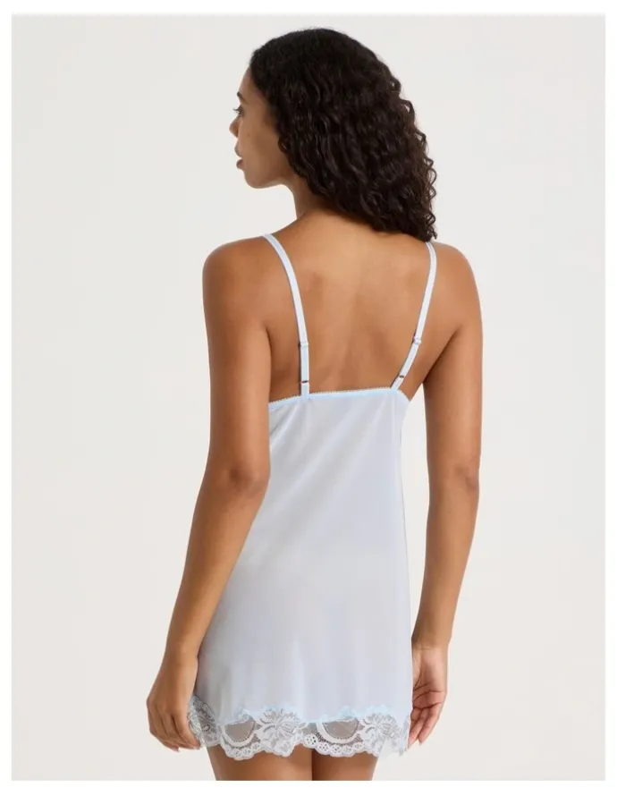 Chloe & Lola Delicate Lace Chemise in Light Blue