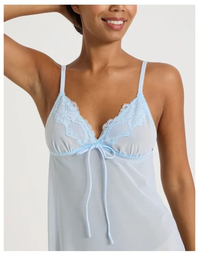 Chloe & Lola Delicate Lace Chemise in Light Blue