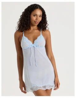 Chloe & Lola Delicate Lace Chemise in Light Blue