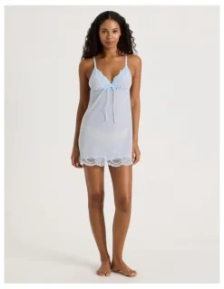 Chloe & Lola Delicate Lace Chemise in Light Blue