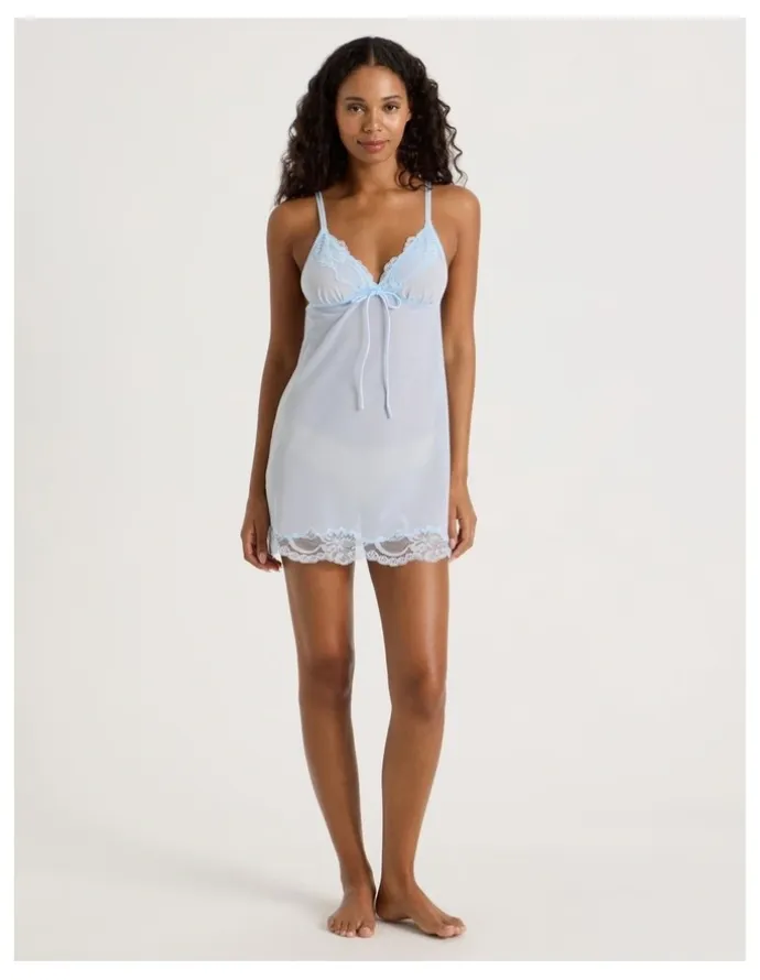 Chloe & Lola Delicate Lace Chemise in Light Blue